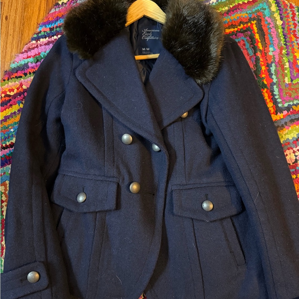American Eagle Outfitters Navy Double-Breasted Women's Pea Coat